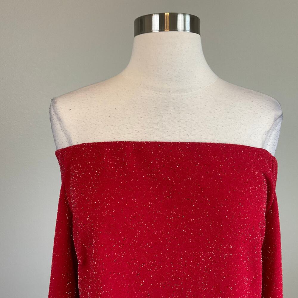 Vince Camuto Red Cocktail Dress Metallic Off the Shoulder Mini Sheath Size Large - Picture 6 of 11